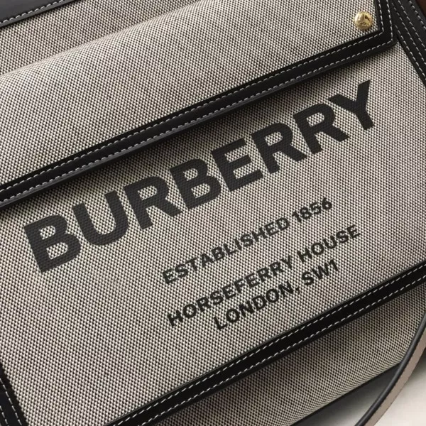 First Bag Ru BURBERRY Medium Two-tone Canvas and Leather Pocket Tote 0117