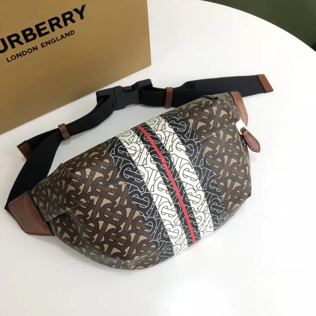 BURBERRY TMONOGRAM STRIPE PRINT E-CANVAS BUM BAG 0128