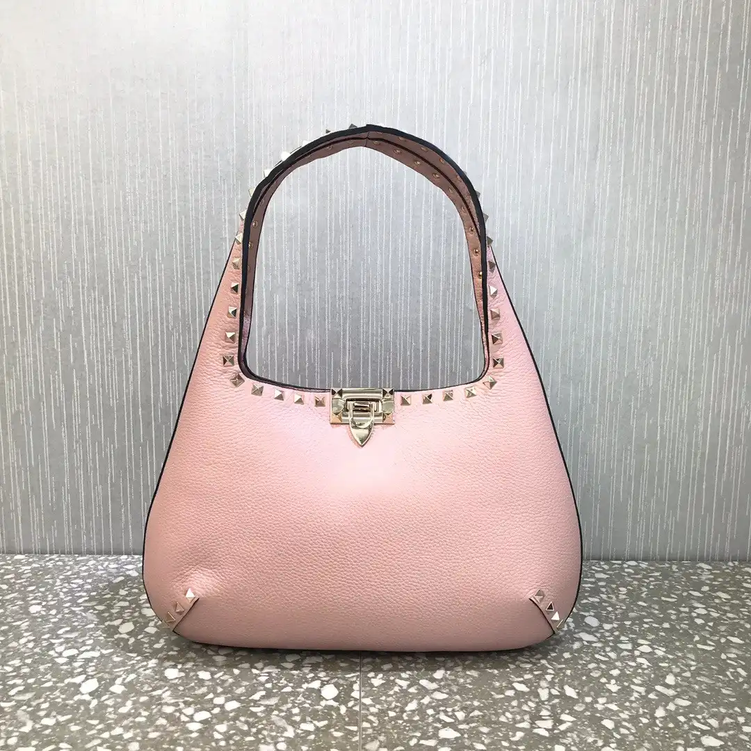 First Bag Ru VALENTINO SMALL ROCKSTUD GRAINY CALFSKIN HOBO BAG 0204