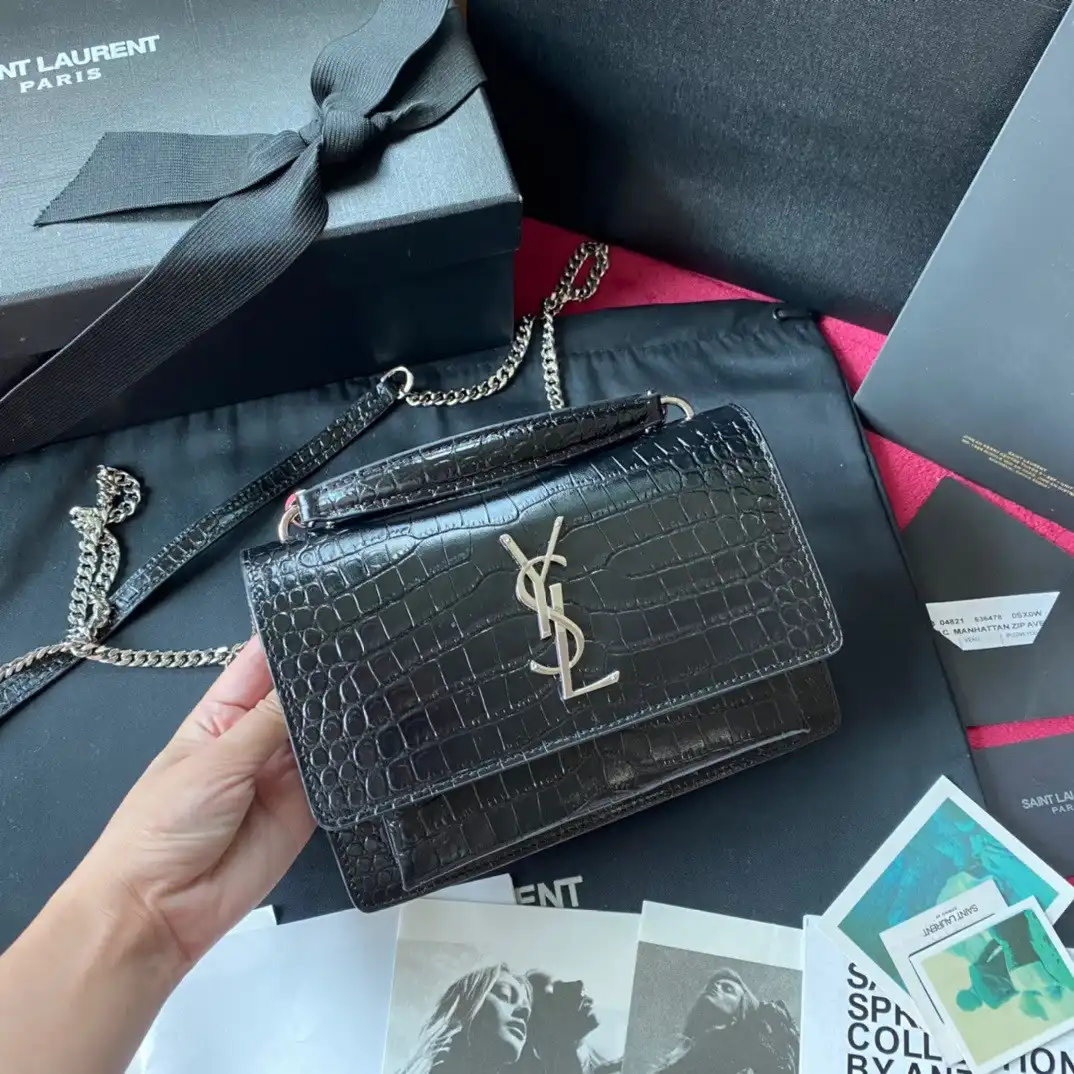 YSL SUNSET IN CROCODILE-EMBOSSED SHINY LEATHER 0202