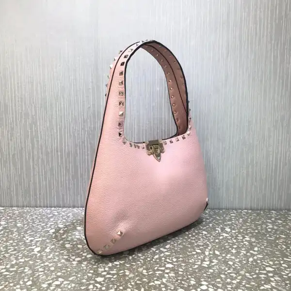 First Bag Ru VALENTINO SMALL ROCKSTUD GRAINY CALFSKIN HOBO BAG 0204