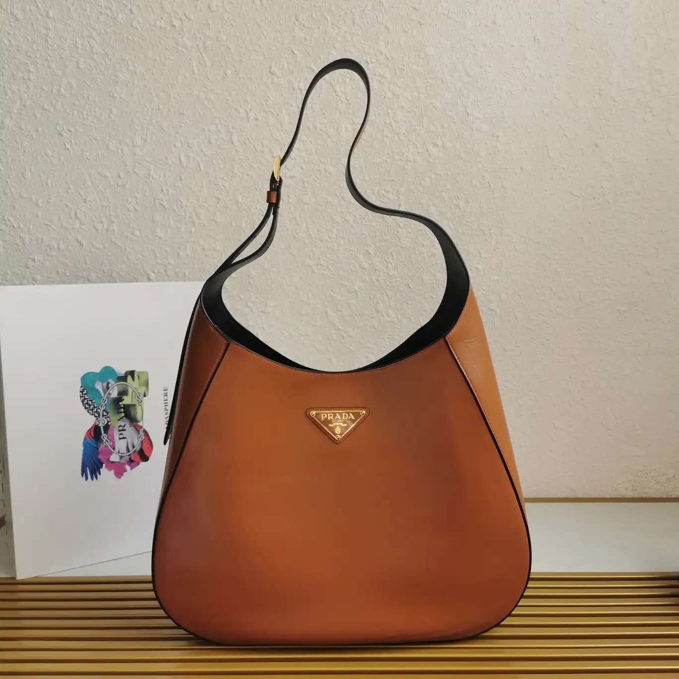 PRADA Large leather shoulder bag with topstitching 0201